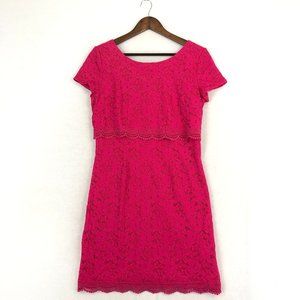 Laundry by Shelli Segal Women's Size 8 Hot Pink Floral Lace Short Sleeve Dress